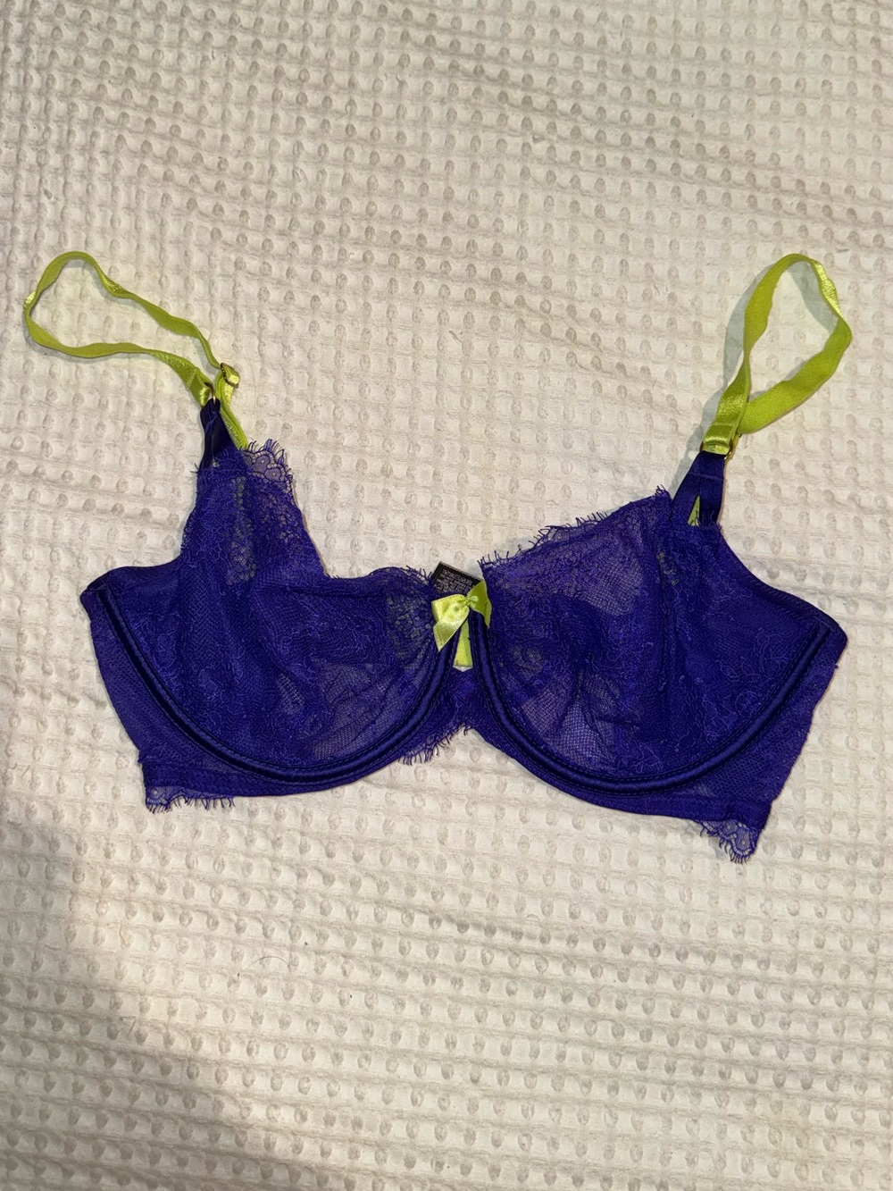 2/$15 - Victoria's Secret Purple Lace Underwire Bra with Lime Straps